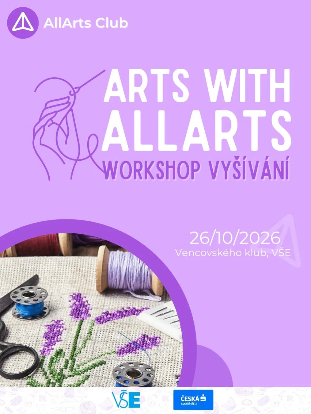 Plakát: Arts with AllArts: workshop vyšívání